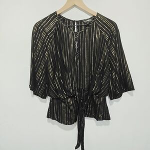 Express Black Blouse with Gold Stripes